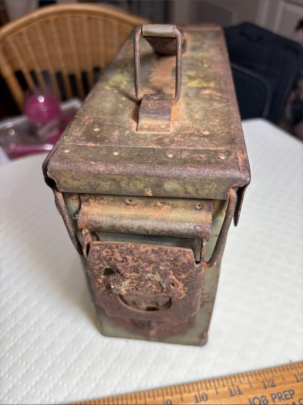 Vintage Olive Green Metal Ammo Box Storage Case
